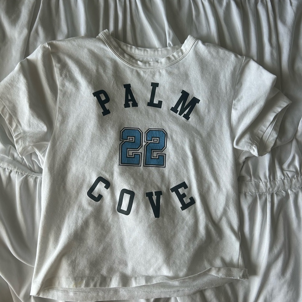 White Graphic Tee with Palm Cove Print